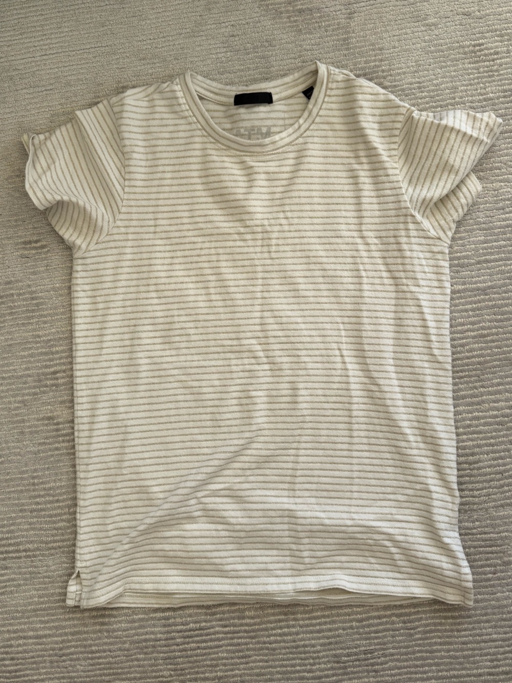 White & Gold Striped Short Sleeve Tee